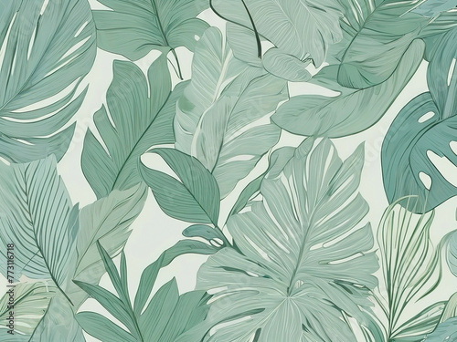 Seamless pattern with monstera leaves. Hand drawn vector illustration. photo
