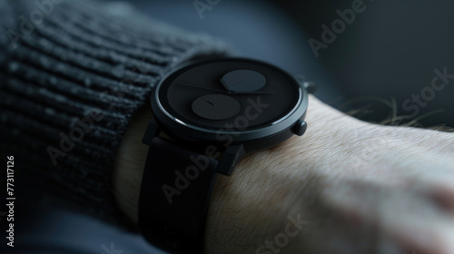 A detailed view of a persons wrist with a wristwatch photo