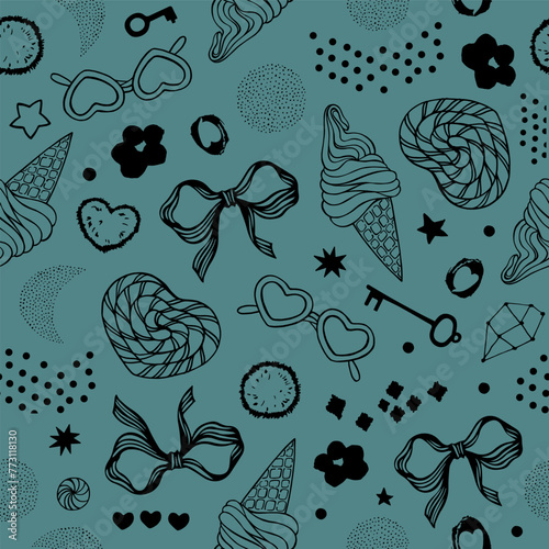Vector hand drawn doodles seamless pattern.	
