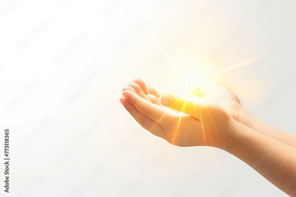 Hand holding bright light with a glowing effect Hand holding bright light with a glowing effect