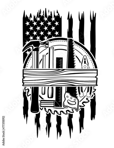US Carpenter Repair Tools | Home Builders | Contractor | Carpentry | Repairman |Carpenter | Construction | Original Illustration | Vector and Clipart | Cutfile and Stencil