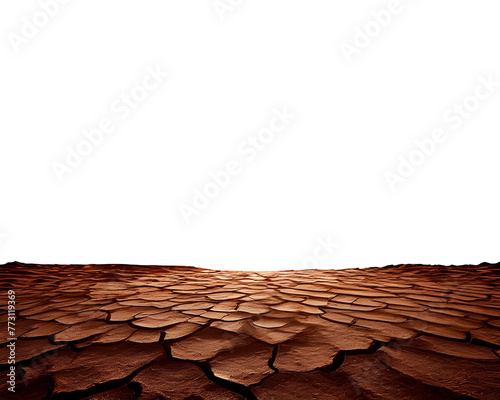 Cut out dry cracked soil isolated on transparent background. Brown terrain.