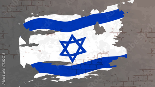 Street art national flag of Israel on a shabby brick wall. Realistic grunge effect. Great for poster, social media post, background