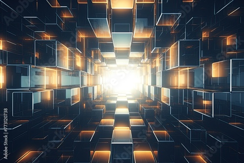Futuristic cubes formation. Blockchain technology. Ai Generative © ArtmediaworX