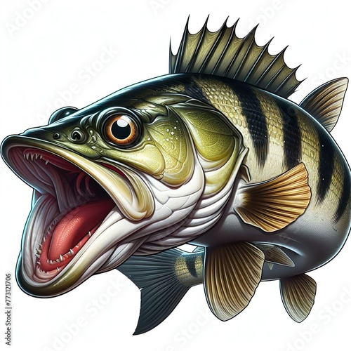 Funny illustration of a zander fish, square format