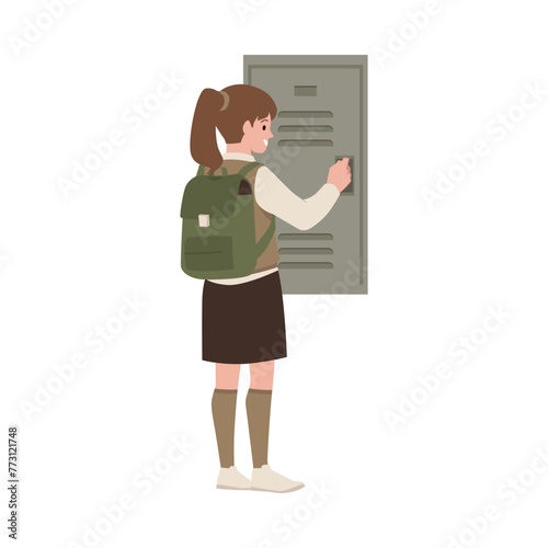 High school girl in vector style: a young girl in a uniform opens a locker