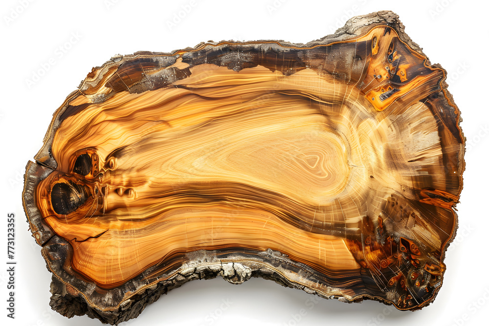 Natural Wood Slab top view isolated on white background