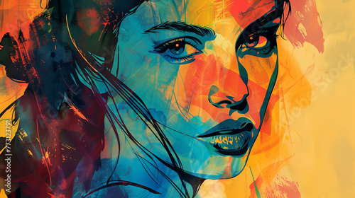 close-up of a young woman, digital portrait, illustration photo