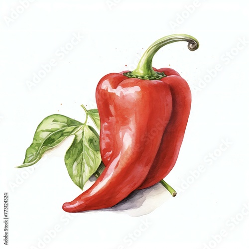 watercolor red pepper in white background