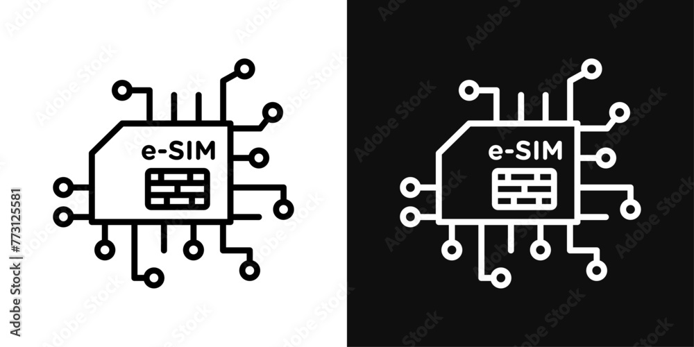 ESIM Technology Icon Set Illustrating Digital Virtual SIM Card Features