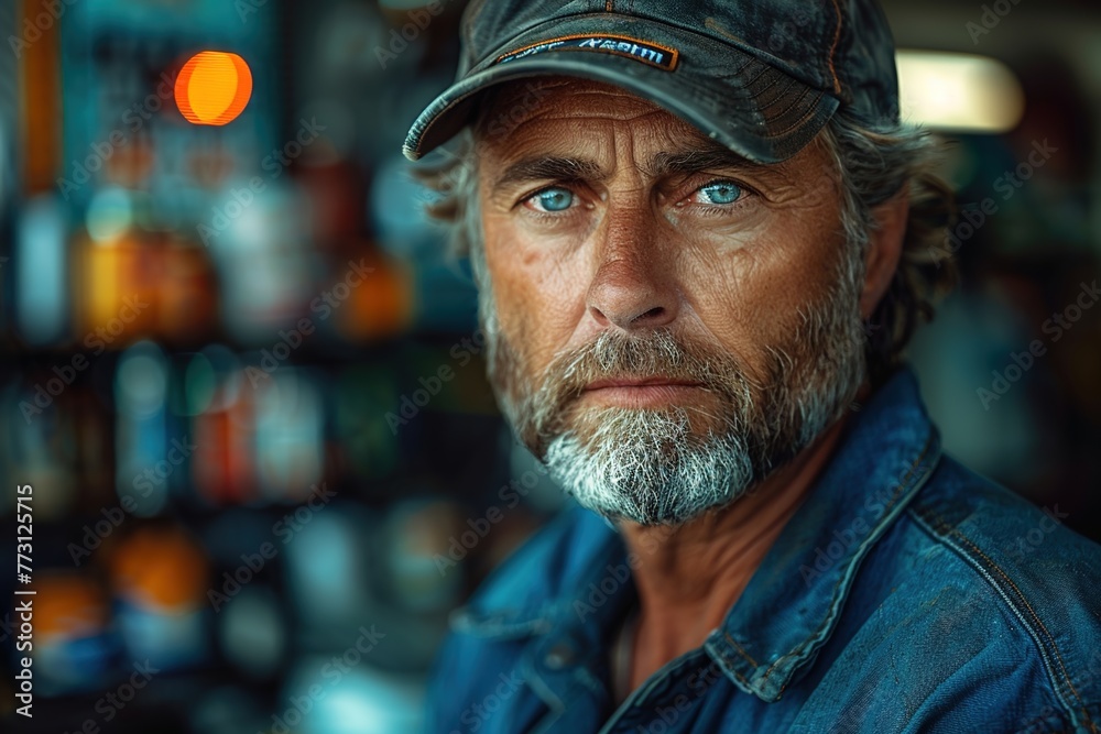 Employee at a gas station, middle aged, portrait Employee at a gas station, middle aged, portrait