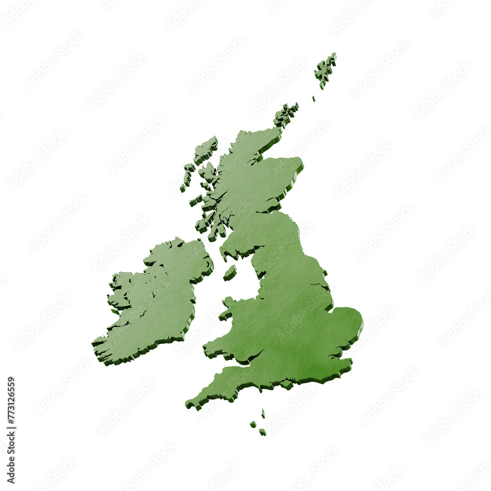 3d map of the united kingdom, on transparent background