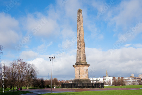 Glasgow Scotland: 12th Feb 2024: Nelson Monument blue sky sunny day