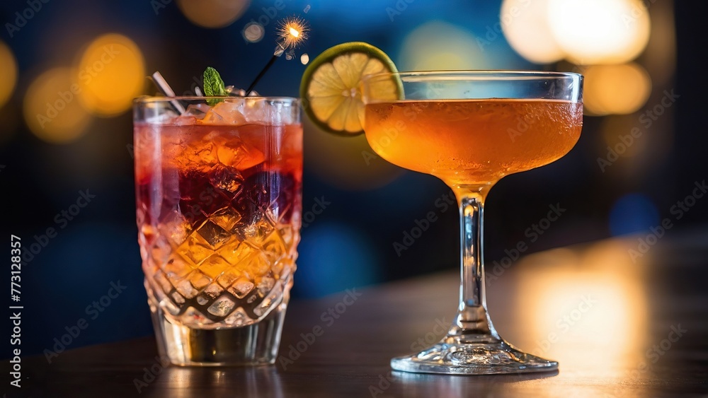 Aviation Cocktail on the bar counter. Aviation Cocktail on the bar counter.