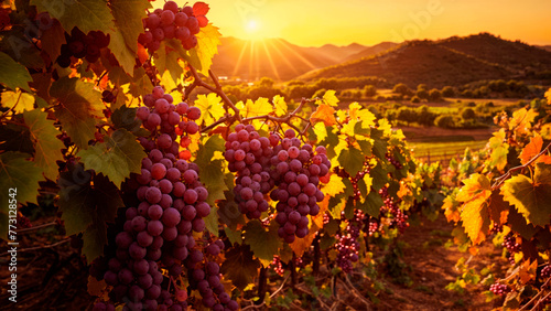 Landscape with vineyard in golden hour