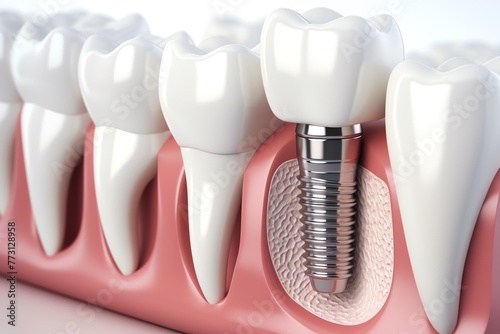 a model of teeth with dental implant