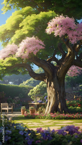 Park's Spring Serenity: Lush greenery, towering trees, and a winding path through the ancient woods