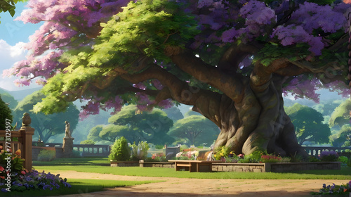Park's Spring Serenity: Lush greenery, towering trees, and a winding path through the ancient woods
