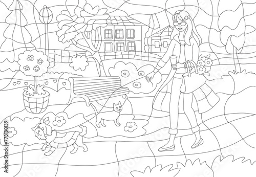 Fotografie girl and dog for coloring