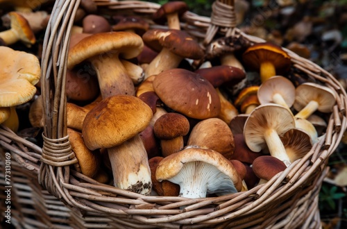 Wicker basket with forest mushrooms