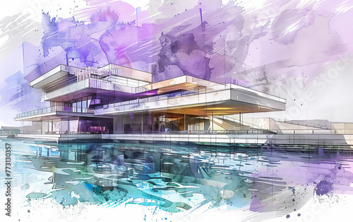 Futuristic Waterfront Architecture Illustration