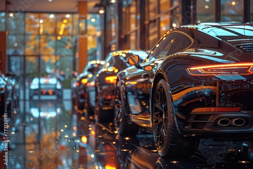 Luxury car dealership: Premium black limousines in showcase © Dejan