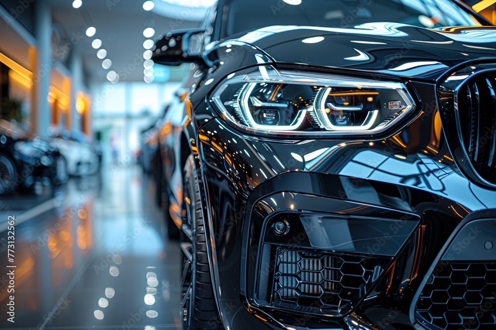 Luxury car dealership: Premium business black SUVs in showcase