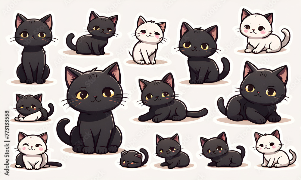 A little black cat lying in the sunshine, 9 postures and expressions, emoticons Emoji and ICON materials A little black cat lying in the sunshine, 9 postures and expressions, emoticons Emoji and ICON materials