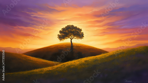 Solitude's Embrace: A Lone Tree at Sunset