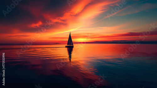 Horizon's Embrace: A Solitary Sailboat at Sunset
