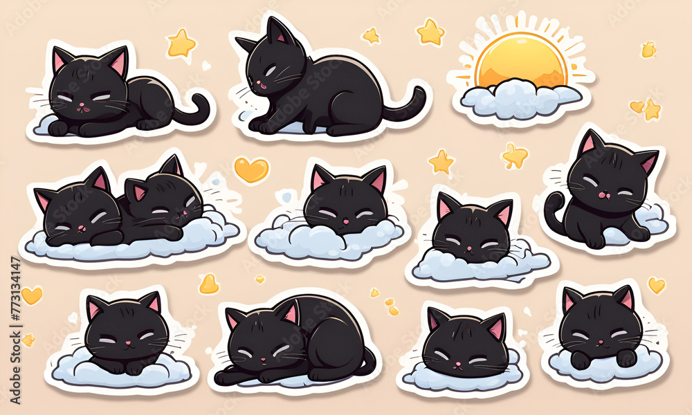 A little black cat lying in the sunshine, 9 postures and expressions, emoticons Emoji and ICON materials A little black cat lying in the sunshine, 9 postures and expressions, emoticons Emoji and ICON materials