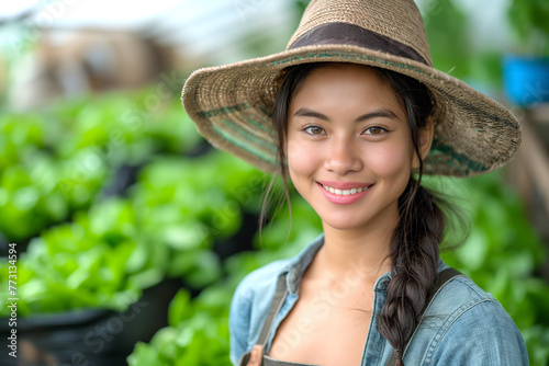 Smiling Asian Woman Farmer