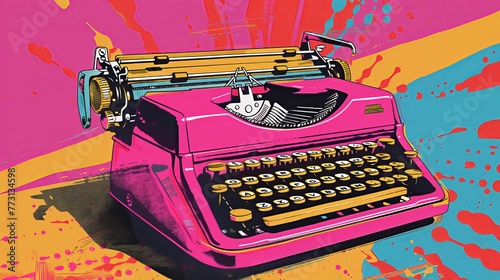 Old typewriter in pop art style