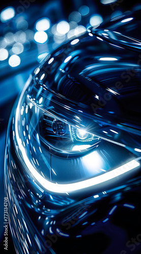 Detailed Shot of Electric Car Headlight: Sustainable Transportation