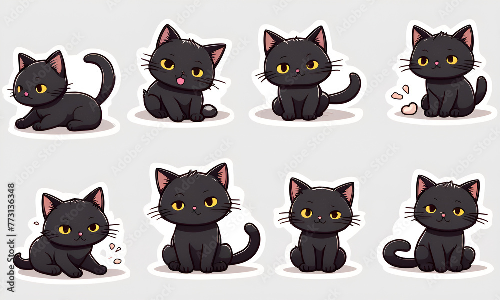 A little black cat lying in the sunshine, 9 postures and expressions, emoticons Emoji and ICON materials A little black cat lying in the sunshine, 9 postures and expressions, emoticons Emoji and ICON materials