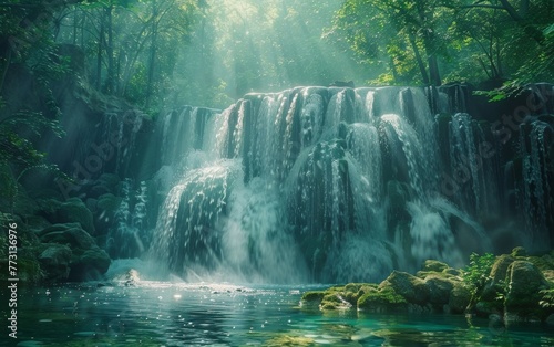 Enchanted water cascades through the lush greenery, as fairies dance and play in the mist, creating an otherworldly oasis.
