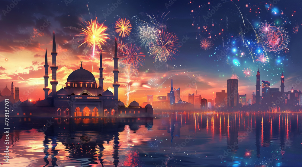 Fireworks Over Urban Mosque