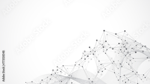 Digits abstract illustration with connected line and dots  wave flow. Digital neural networks. Network and connection background for your presentation. Graphic polygonal background.