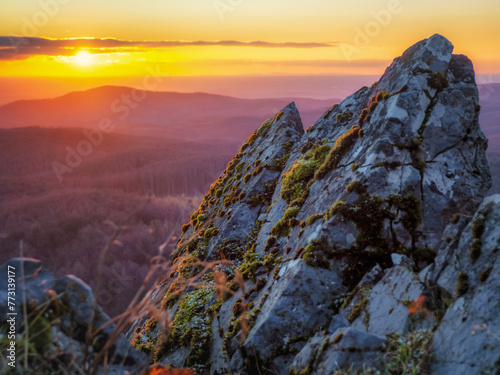 Morning sun kisses the Little Carpathians montain peaks.