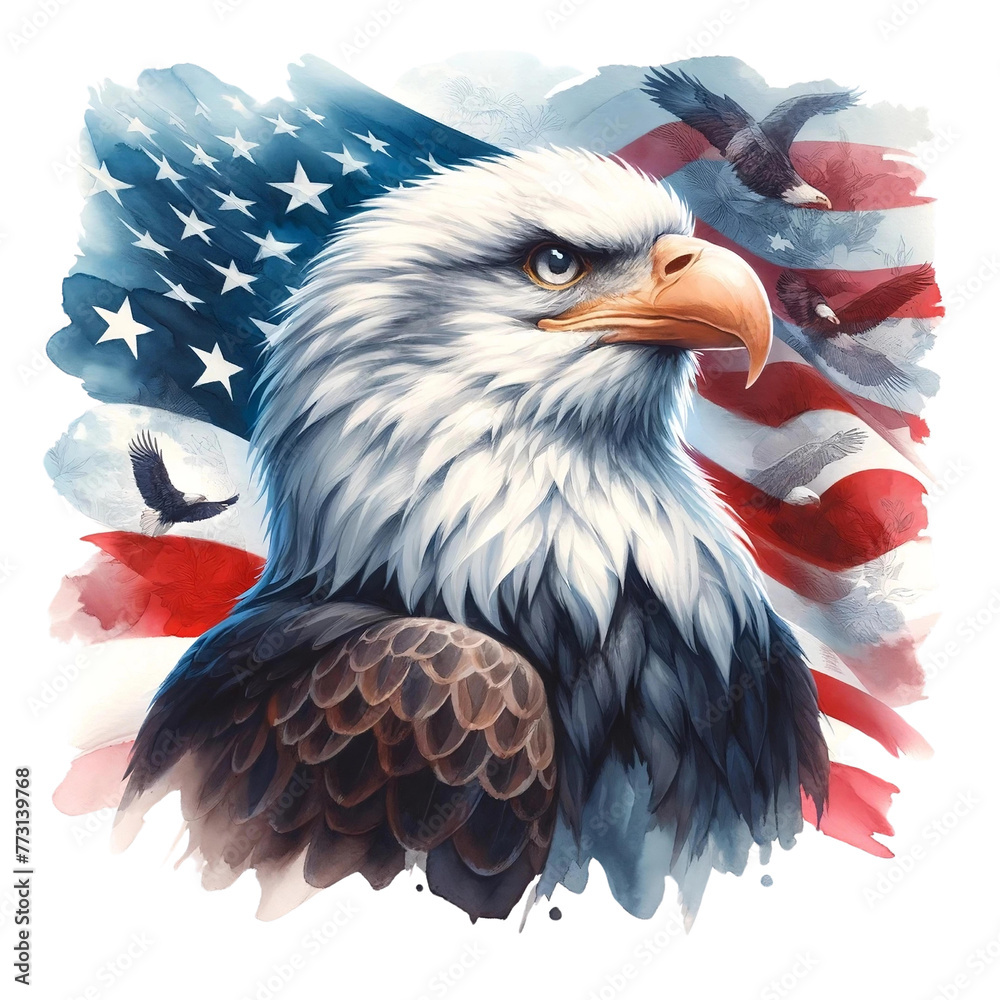 Naklejka premium American Bald Eagle and Flag Artwork 