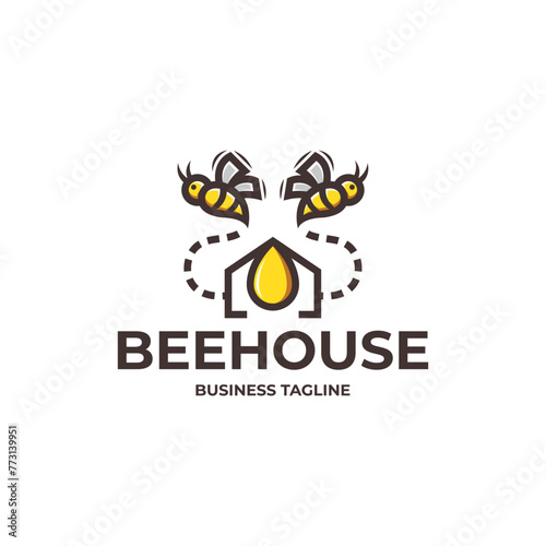 honey bee house logo vector