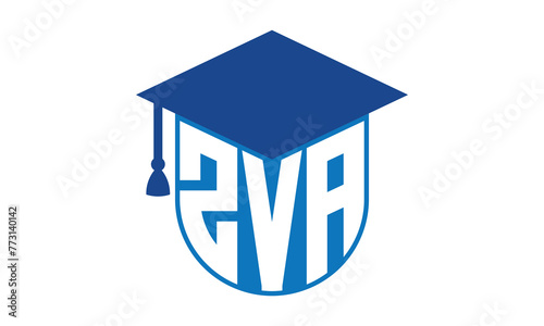 ZVA initial letter academic logo design vector template. school college logo, university logo, graduation cap logo, institute logo, educational logo, library logo, teaching logo, book shop, varsity