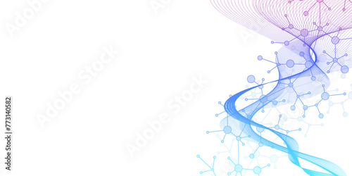 Molecular abstract structure background. Scientific illustration with molecule DNA. Medical, science and technology concept for banner template or header.