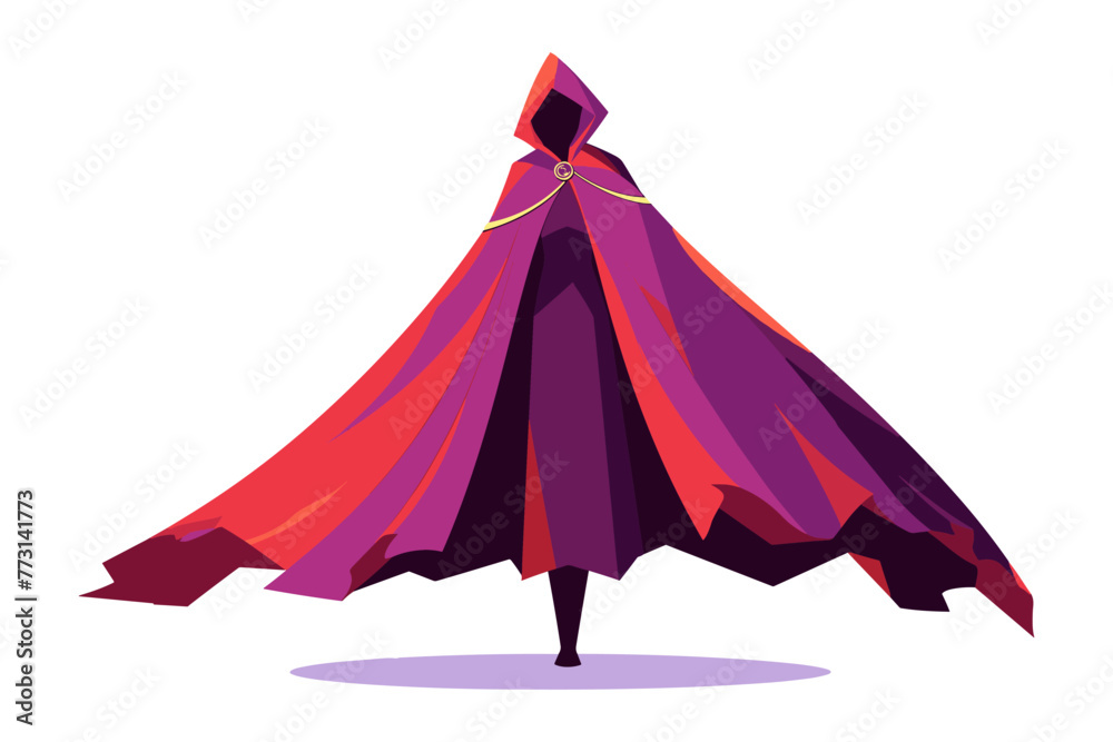 A dramatic illustration of a mysterious figure shrouded in a flowing purple cloak. Flat vector illustration A dramatic illustration of a mysterious figure shrouded in a flowing purple cloak. Flat vector illustration