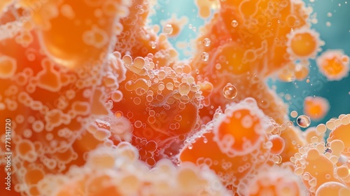 Alveolar macrophage engulfing pathogen, top view, soft orange cleanup, detailed action, clear lung defense