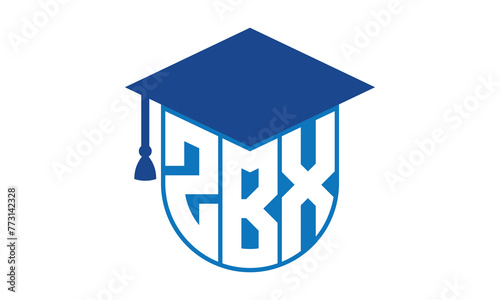ZBX initial letter academic logo design vector template. school college logo, university logo, graduation cap logo, institute logo, educational logo, library logo, teaching logo, book shop, varsity