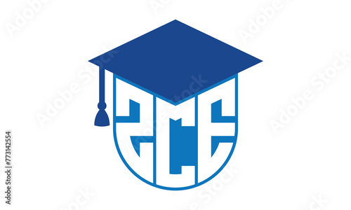 ZCE initial letter academic logo design vector template. school college logo, university logo, graduation cap logo, institute logo, educational logo, library logo, teaching logo, book shop, varsity