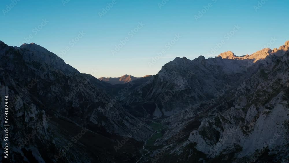 Aerial view of the Picos de Europa mountain range at sunrise Aerial view of the Picos de Europa mountain range at sunrise