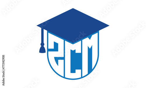 ZCM initial letter academic logo design vector template. school college logo, university logo, graduation cap logo, institute logo, educational logo, library logo, teaching logo, book shop, varsity