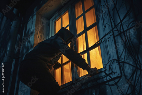 burglar breaking into a house from window